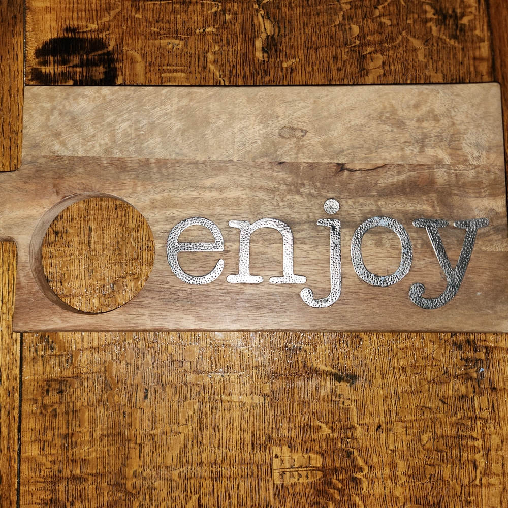 Wooden Serving Board with Silver 'Enjoy' Text